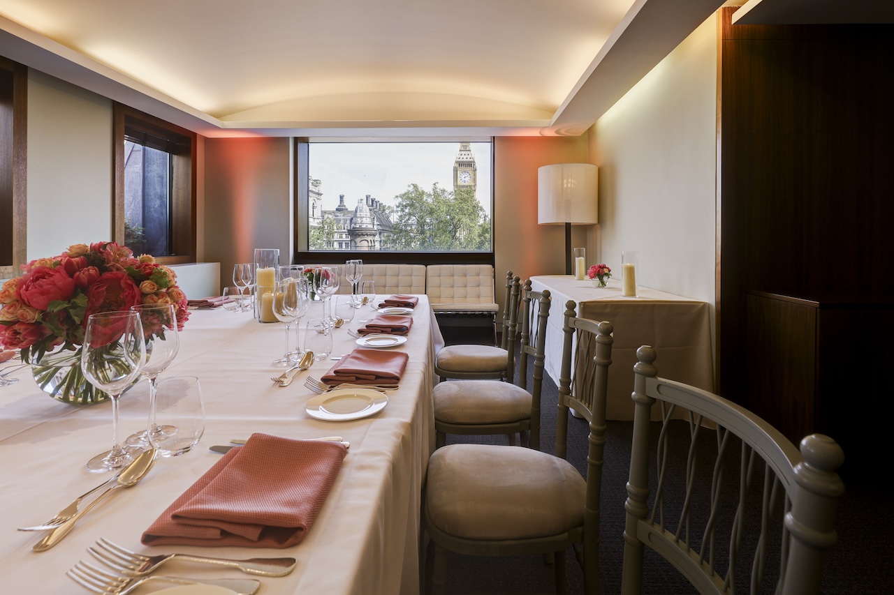 Surveyors House- President's Dining room set up with big ben in the back.